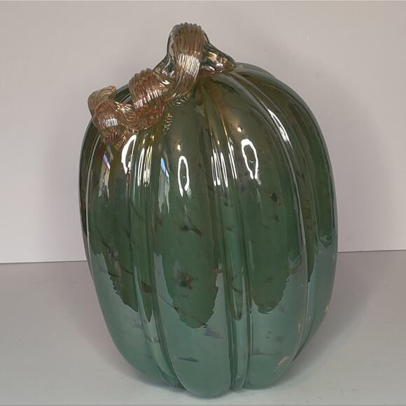 Christian Siriano Shabby Chic Blue Green Blown Glass Fall Pumpkin Beachy Decor - Picture 11 of 12